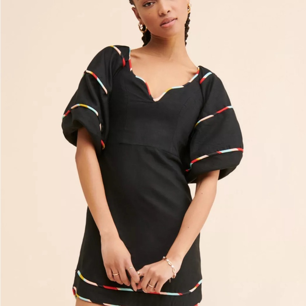 FARM Rio Black Mini Dress with Colorful Stripes